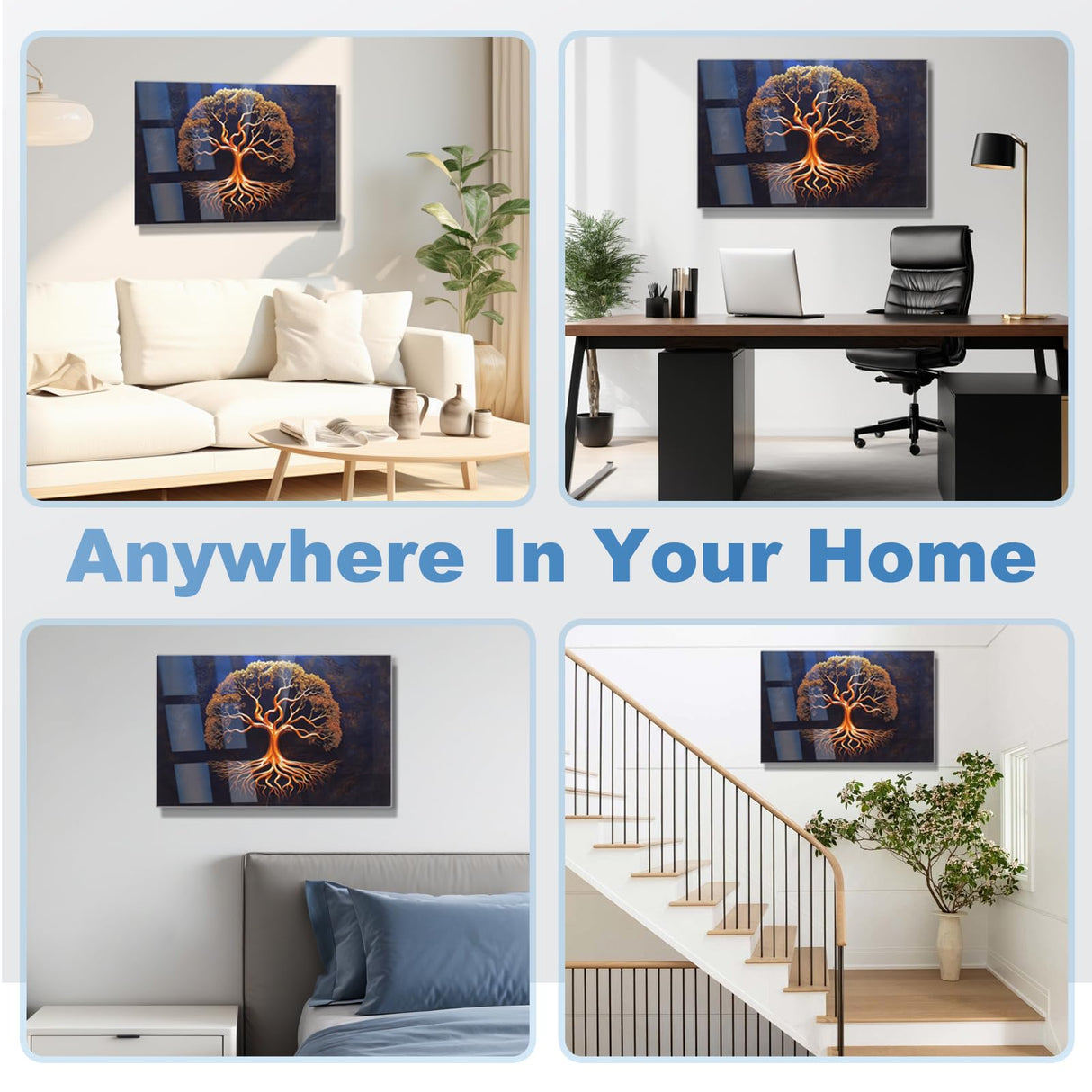 Biometric Gun Safe for Handgun, Pistol Safe with Fingerprint & KEY Access, Tree of Life Tempered Glass Hidden Gun Storage with Decor Function For Wall-Mounted PJJSZST