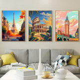 Tiwabb 6Packs Landscape Paint by Numbers Kit for Adults Beginner,Famous Buildings Easy Adult Paint by Number Kits on Canvas DIY Painting for Beginners Art by Numbers Home Wall Decor 10x12 Inch Tiwabb