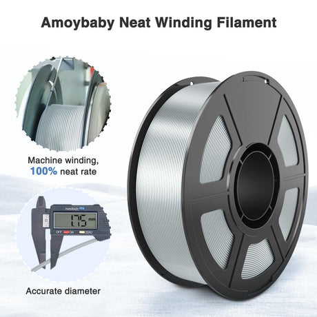 Amoybaby Silver Grey Silk PLA Filament 1.75mm, High Gloss PLA 3D Printer Filament Low Warp & Clog-Free, Dimensional Accuracy +/- 0.03mm, 1kg(2.2lb), Fits for Most FDM 3D Printers Amoybaby