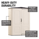 Rubbermaid Small Vertical Resin Outdoor Storage Shed With Floor (2.3 x 4.6 Ft), Weather Resistant, Beige/Brown, Organization for Home/Backyard/Pool Chemicals/Toys/Garden Tools/Porch/Patio Cushions Rubbermaid
