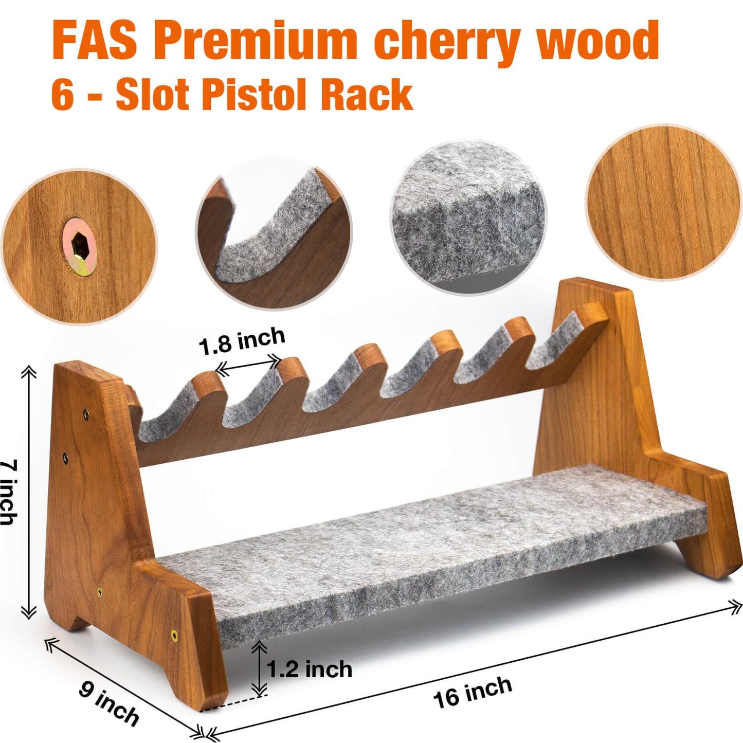 Lobao Gun Rack Cherry Solid Wood Pistol Rack and Firearm Safe Storage Organizer - Premium Pistol Rack Solution (FAS Cherry Wood) - WoodArtSupply