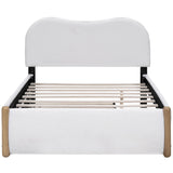 Merax Full Size Upholstered Platform Bed with Wood Supporting Feet and Twin Size Trundle, White Merax