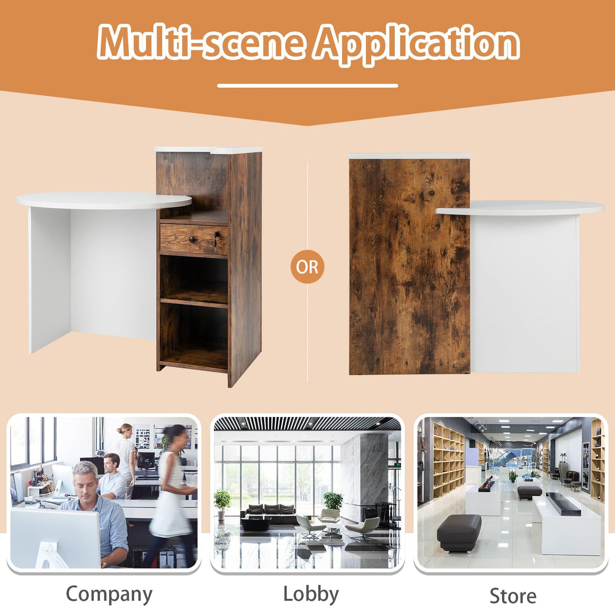 Tangkula Reception Desk, Front Counter Desk with Lockable Drawer & Adjustable Shelf, Oval Desktop, Retail Counter for Checkout, Computer Workstation for Salon Lobby Home Office Tangkula