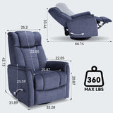 Susalt 360° Swivel Rocking Recliner, Manual Comfy Nursery Glider Rocker Chair for Indoor Bedroom, Upholstered Soft Fabric Living Room Reclining Chair with Lumbar Support for Adults (Blue) Susalt