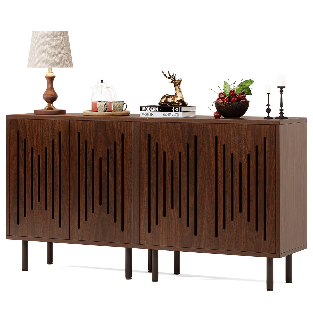 Tribesigns Set of 2 Sideboard Buffet with Storage, 59" Buffet Sideboard Cabinet with Adjustable Shelves, Accent Storage Cabinet for Living Room, Dark Brown Tribesigns