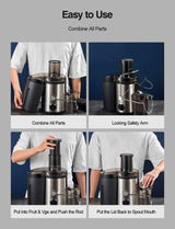 Qcen Juicer Machine, 500W Centrifugal Juicer Extractor with Wide Mouth 3” Feed Chute for Fruit Vegetable, Easy to Clean, Stainless Steel, BPA-free (Black) QCen