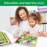 Wooden Puzzles for Kids Ages 3-5, 6 Packs 24 PCs Jigsaw Puzzles Preschool Educational Brain Teaser Boards Toys Gifts for Children, Wood Puzzles for 3 4 5 6 Year Old Boys Girls VIJYYZT
