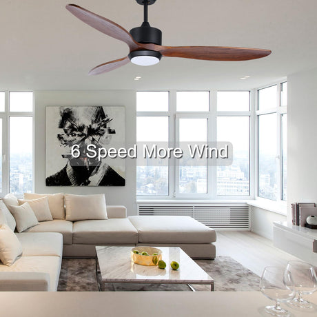 Ovlaim 52 Inch Solid Walnut Wood Ceiling Fans with Lights Remote Control, 3 Blade Propeller Smart Ceiling Fan for Bedroom Living Room Indoor Outdoor, ETL Listed High CFM Quiet DC Motor Ovlaim