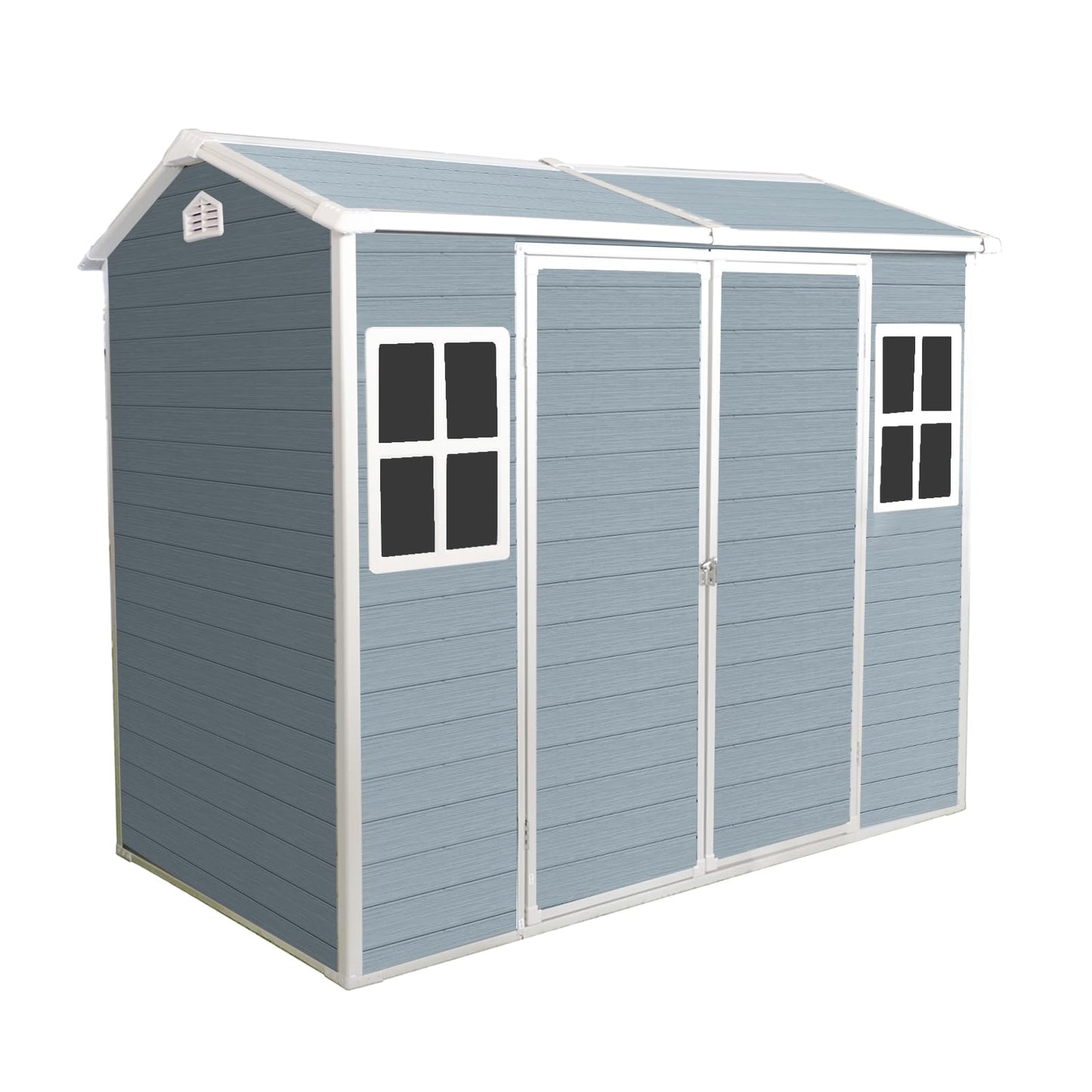 8 FT x 4 FT Resin Outdoor Storage Shed with Two-Window and Double Lockable Door, Plastic Shed with Floor for Gargen, Patio, Yard, Lawn