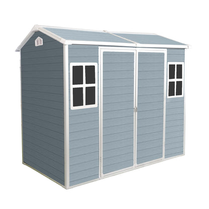 8x4 ft Outdoor Resin Storage Shed with Floor, Waterproof Plastic Garden Shed with Lockable Door and Two Windows, All-Weather Tool Sheds for Backyard, Patio, Lawn (Grey)