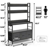 NAIYUFA Kitchen Bakers Rack with Power Outlet,5-Tier Free Standing Kitchen Storage Shelf Bakers Rack with Baskets,Industrial Microwave Oven Stand,Metal Kitchen Rack Organizer with Hooks(Black) NAIYUFA
