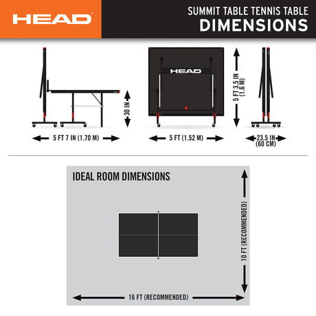 HEAD Summit USA Indoor Table Tennis Table, Competition Grade Net, 10 Minute Easy Set Up – Ping Pong Table with Playback Mode HEAD