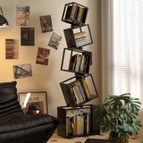 BUZUEY Geometric Bookshelf,5-Tier Unique Bookcase,72.8" Tall Black Modern Book Shelf,Corner Storage Shelves for CDs/Books/Home Decor,Vertical Bookshelf Book Tower for Living Room, Bedroom BUZUEY