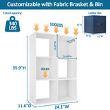 PrimeZone Stackable 6 Cube Storage Organizer: Wood Cubes Shelf Fits Cubby Bins - Square Cubicle Bookshelf Cabinet for Closet Bedroom - Open Storage Shelf for Toy Clothes Book Organization, White PrimeZone