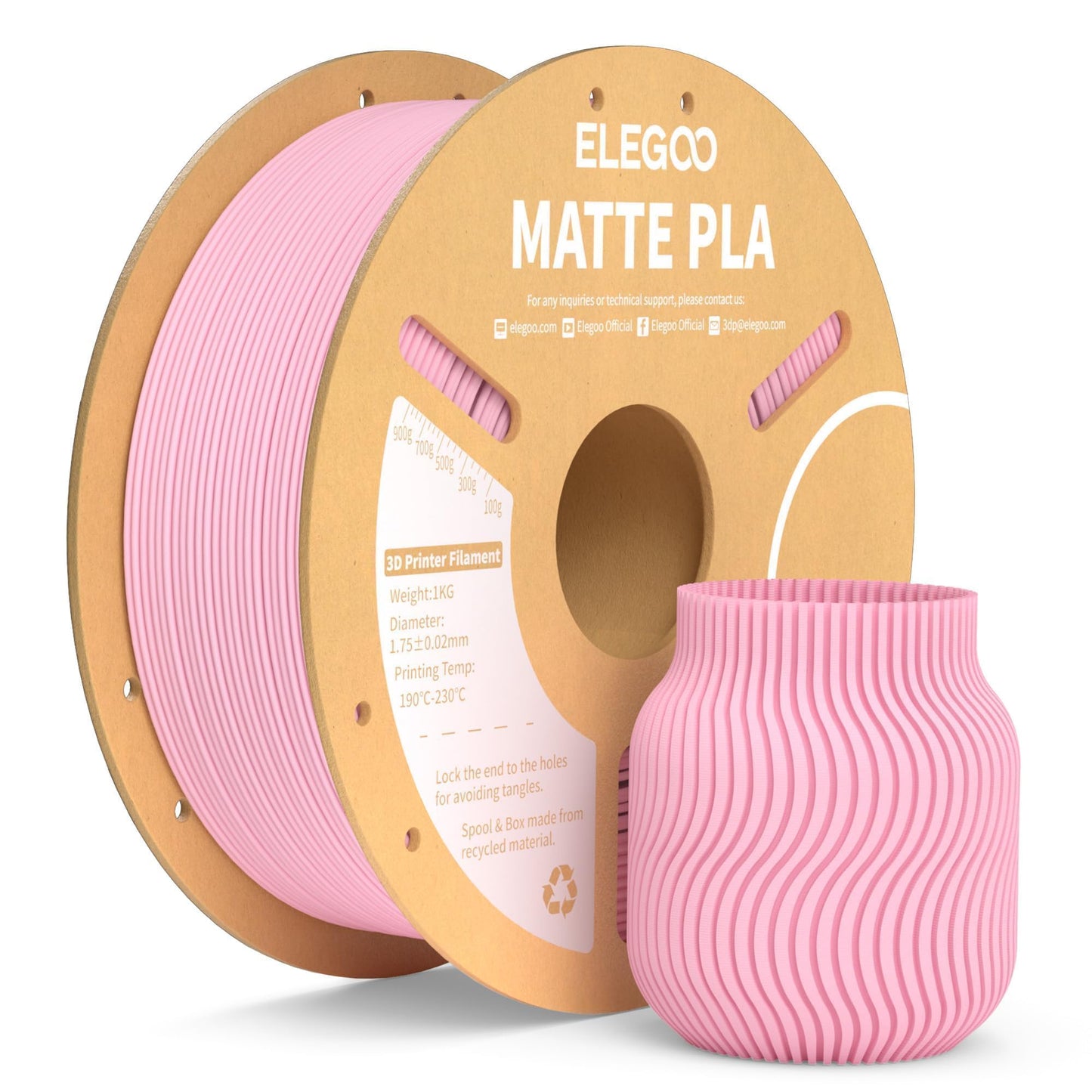 ELEGOO Matte PLA Filament Sakura Pink 1KG, 1.75mm 3D Printer Filament Dimensional Accuracy +/- 0.02mm, 1kg Carboard Spool (2.2lbs) for Most FDM 3D Printers - WoodArtSupply