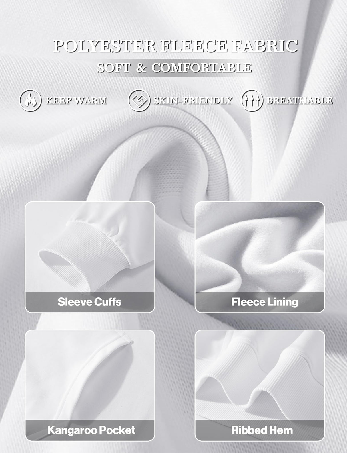 CRFANSHIRT Casual Unisex Hoodies Sweatshirt for Men Women, Comfortable Lightweight Fleece Adult Pullover with Pockets White L CRFANSHIRT