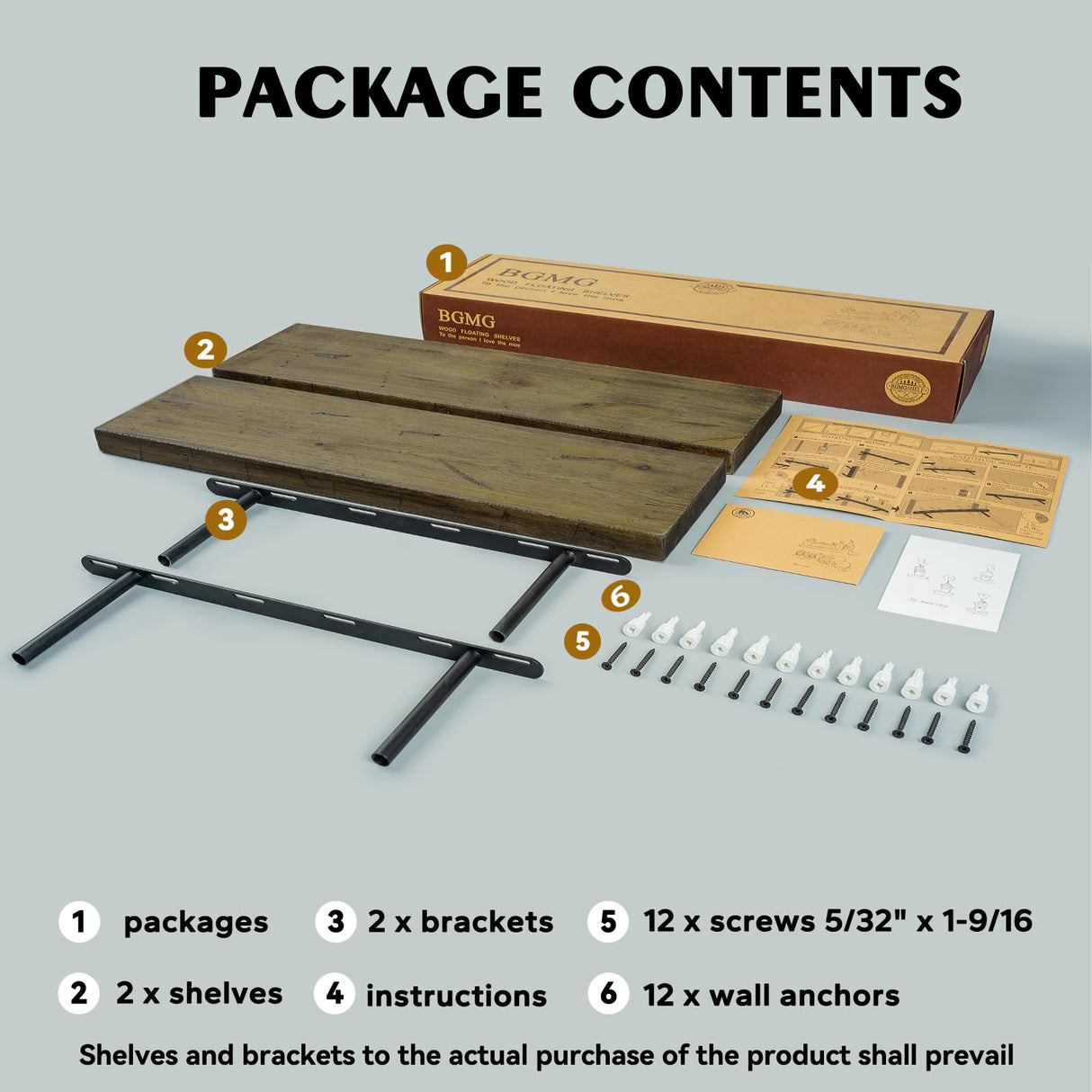 BGMG Floating Shelves 24 inch Long, Distressed,Wide Rustic Wooden Wall Shelves for Bathroom Living Room Bedroom Kitchen Farmhouse Set of 2-24x6.7x1.25 inch-Distressed Walnut BGMG