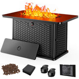 AMADA HOMEFURNISHING 43 Inch Propane Fire Pit Table, 60,000 BTU Gas Fire Pit with Lava Rocks, Waterproof Cover, Removable Lid, Cup Holders, 2-in-1 Fire Table for Patio, Backyard, Garden, Black AMADA HOMEFURNISHING