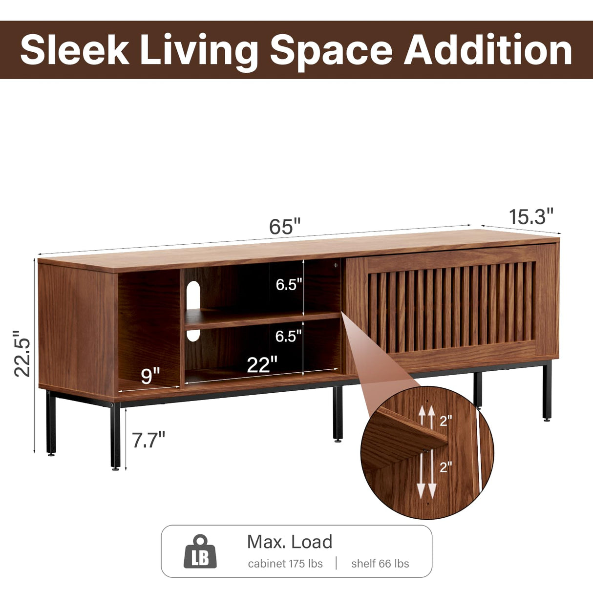 BVIUNTWO 65" Industrial Modern TV Stand, Media Cabinet, TV Console Suits TV up to 70 inch, with Cut-out Panel Sliding Door, Adjustable Storage Shelves, Sturdy Metal Legs with Leveler BVIUNTWO