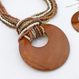 Coiris Multi Strand Statement Colorful Beaded Necklace with Big Circle Shell Pendant for Women (N0055-Dark Brown) Coiris