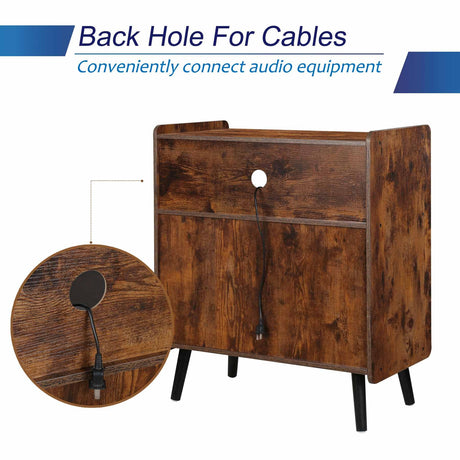 Possile 3-Tier Mid-Century Vintage Record Player Stand and Vinyl Storage Cabinet in Rustic Brown Possile