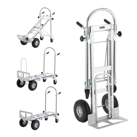 VEVOR Aluminum Folding Hand Truck, 4 in 1 Design 1000 lbs Capacity, Heavy Duty Industrial Collapsible cart, Dolly Cart with Rubber Wheels for Transport and Moving in Warehouse, Supermarket, Garden VEVOR