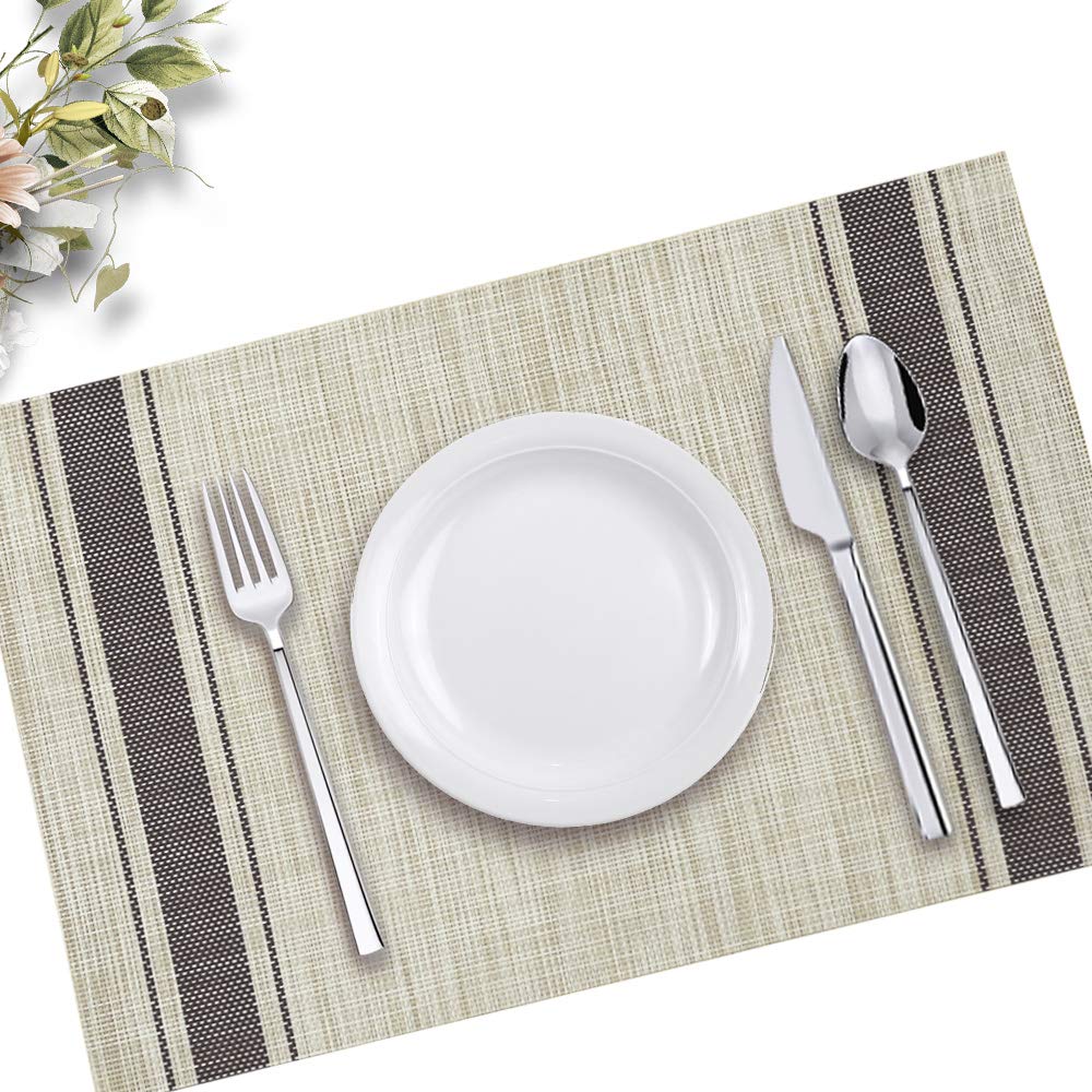 YOSICHY Table Mats Set of 6 Crossweave Woven Vinyl Placemats Heat Resistant Non-Slip Kitchen Placemats for Dining Table Washable Easy to Clean(Grey) YOSICHY