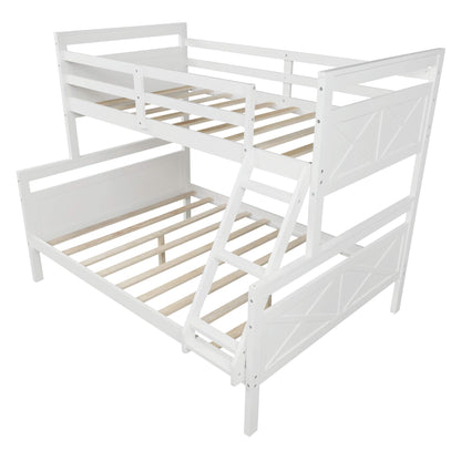 Merax Convertible Twin Over Full Bunk Bed with Ladder and Safety Guardrail in White - WoodArtSupply