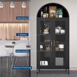 IDEALHOUSE 73In Tall Metal Arched Cabinet, Metal Storage Cabinet with 2 Adjustable Shelves,Modern Kitchen Pantry with Glass Door,Versatile Cupboard for Living/Dinning Room,Assembly Required Black IDEALHOUSE