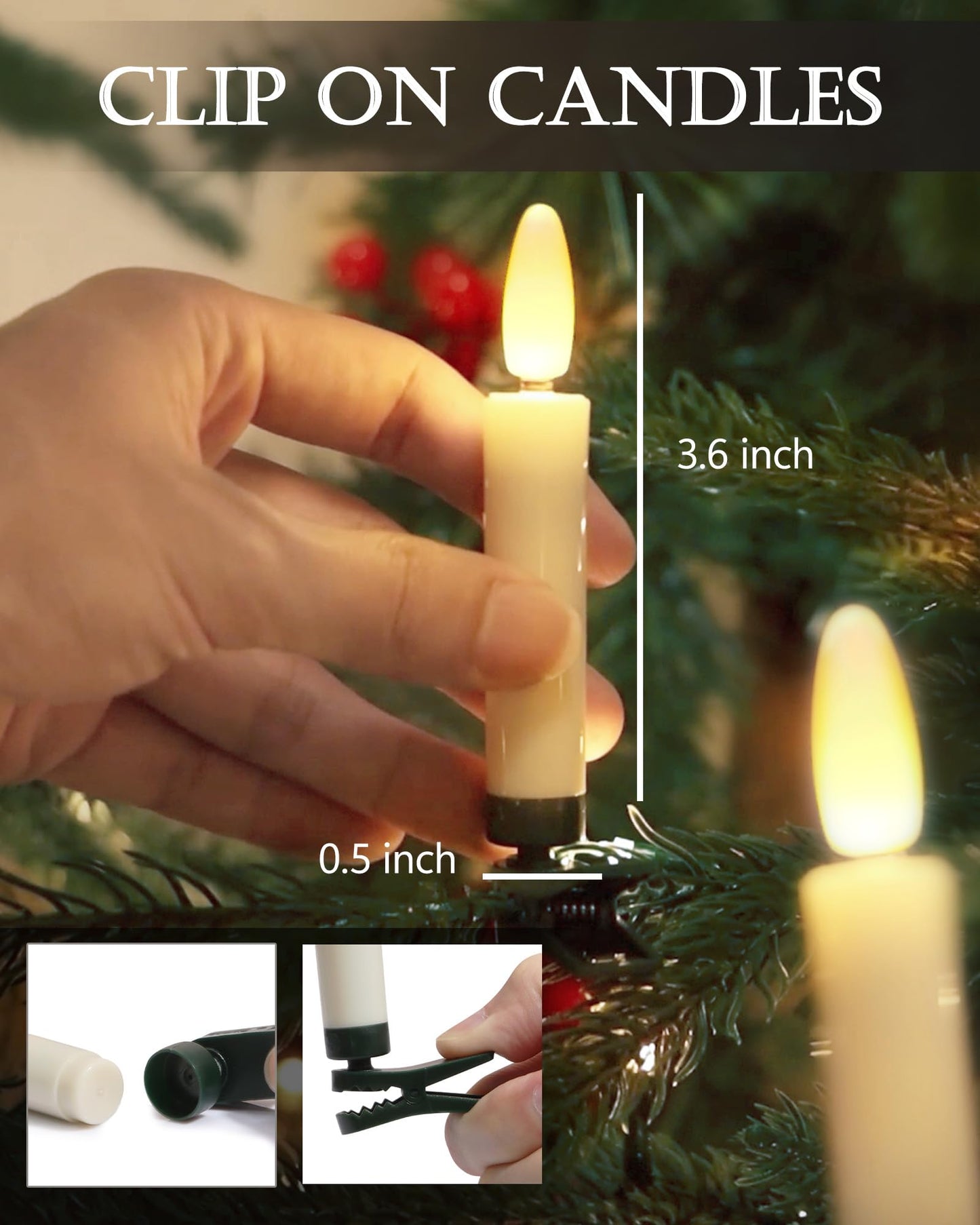 FPOO 20 PCS Christmas Tree Candles Lights Flickering,Clip on Candle Battery Operated Taper Candle Stick with Timer,Mini Flameless Candles for Wreath Candelabra Waterproof Outdoor