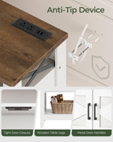 CHOEZON Console Table, Farmhouse Sofa Table with Power Outlet, Entryway Table with Cabinet and Open Shelves, Coffee Bar Cabinet with Storage for Entrance, Hallway, Kitchen, White and Walnut MXG01UWL CHOEZON