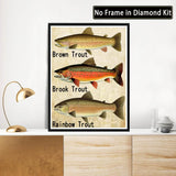 Diamond Art Painting Kit for Adults Retro Trout Fly Fishing Fishing Enthusiast Salmon Category by Number Kits Gem Art Wall Home Decor(Canvas 18.8 x15.8inch) WoodArtSupply