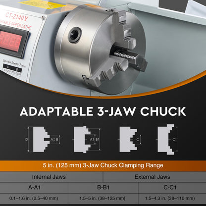 CREWORKS Mini Metal Lathe, 8" x 16" Benchtop Metal Lathe with 3 Jaw Chuck and 2500rpm Max. Spindle Speed, 750W Metalworking Machine with LCD Display, Metal Lathe Machine for Threading Turning Drilling