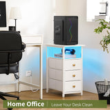 Yoobure End Table with Charging Station, LED Narrow Side Table Bedside Table, Small Night Stand End Tables Living Room, Skinny Nightstand with 3 Fabric Drawers, Side Tables Bedroom for Small Spaces Yoobure