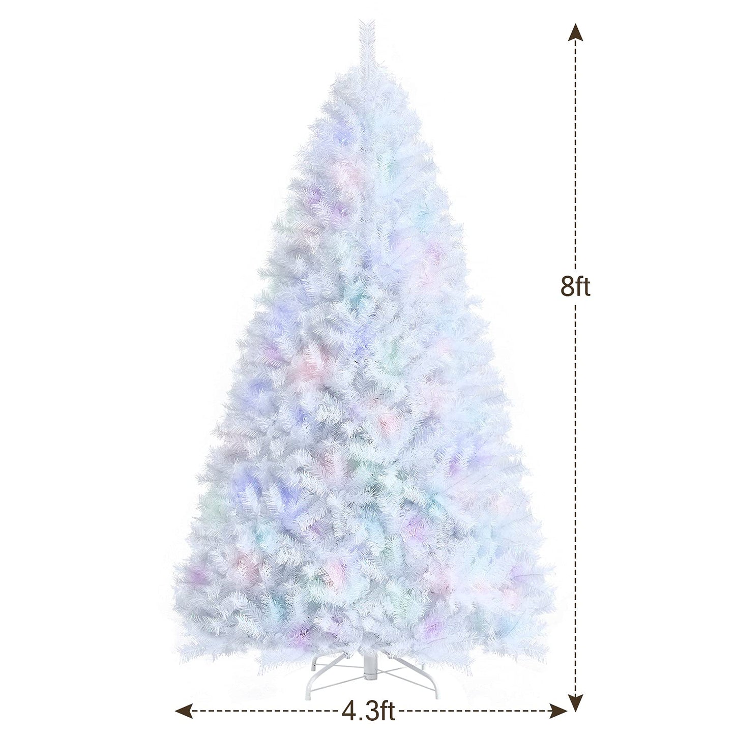 Goplus 8ft White Artificial Christmas Tree, Hinged Unlit Full Xmas Pine Tree w/1636 Iridescent Branch Tips & Metal Stand, Quick Set-Up, for Indoor Home Office Holiday Decoration