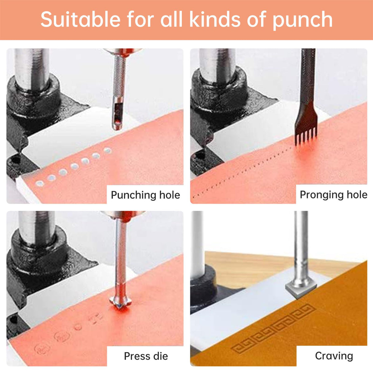 Leather Hole Puncher Hand Punching Machine Manual Press Puncher Punch Tools for DIY Craft (with Chuck, PP Plate and Aluminum Plate) (Style D) FASTTOBUY