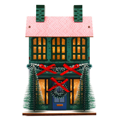 PKDPR Wooden LED Lighted Christmas Village Houses Ornament,Christmas Holiday Decoration Indoor for Family Room Aesthetic Christmas Decorations