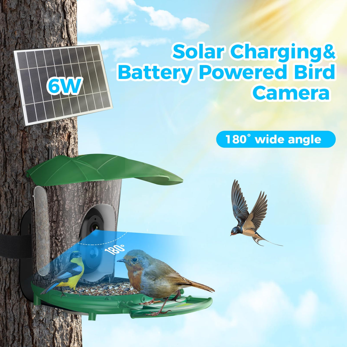 Smart Bird Feeder with Camera, Bird Watcher Camera with High Resolution AI Identify Bird Species with Solar Panels, Video Bird feeders with 180° Wide-Angle& Motion Detection,Ideal Gift for Bird Lover BEUTFQL