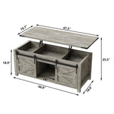 Furnihold Lift Top Coffee Table, 47.3'' Farmhouse Coffee Table with Large Hidden Storage Compartment & Sliding Barn Doors, Wood Modern Rectangle Table for Home, Office, Rustic Grey Furnihold