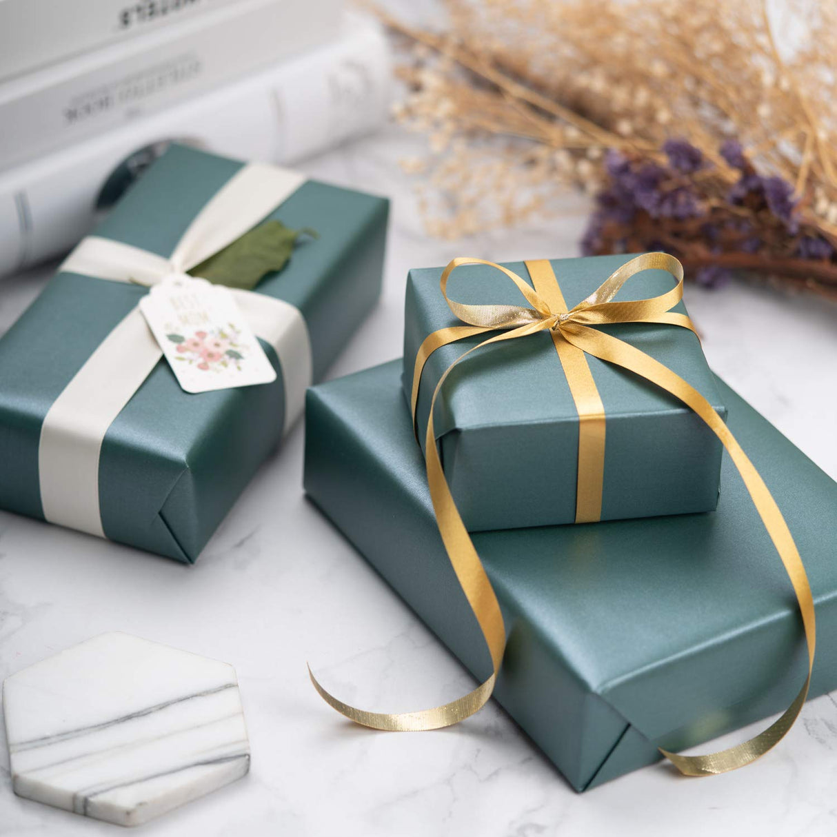 RUSPEPA Christmas Green Gift Wrapping Paper - Solid Color Pearly Shiny Paper Perfect for Wedding, Birthday, Christmas, Baby Shower, Easter, Lucky St Patrick - 17 Inches X 32.8 Feet RUSPEPA