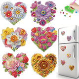 POETRYDRAW 6 Pcs Diamond Painting Magnets Special Shape Heart Flower Diamond Art Stickers Refrigerator Diamond Painting Kits for Fridge Stickers POETRYDRAW