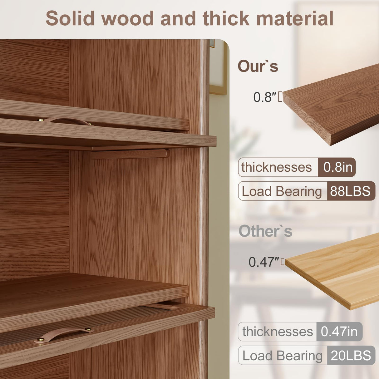 Solid Wood Bookcase 4 Tier With Tempered Glass Doors 60 Inch, Kitchen Pantry Display Cabinet, Brown Finish Cube Storage Organizer, Bookshelf Versatile Storage With For Home Office(No Light Strip) AQIMUELE
