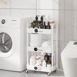 Laiensia 3-Tier Storage Cart,Multifunction Kitchen Storage Organizer,Mobile Shelving Unit Utility Rolling Cart with Lockable Wheels for Bathroom,Laundry,Living Room,With Classified Stickers,White Laiensia