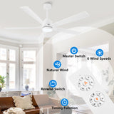 ELEHINSER 52" Modern Ceiling Fan with Light and Remote Control, 5 Solid Wood Blades 6-Speed Noiseless Reversible DC Motor, Ceiling Fan for Bedroom Dinning Living Room, White ELEHINSER