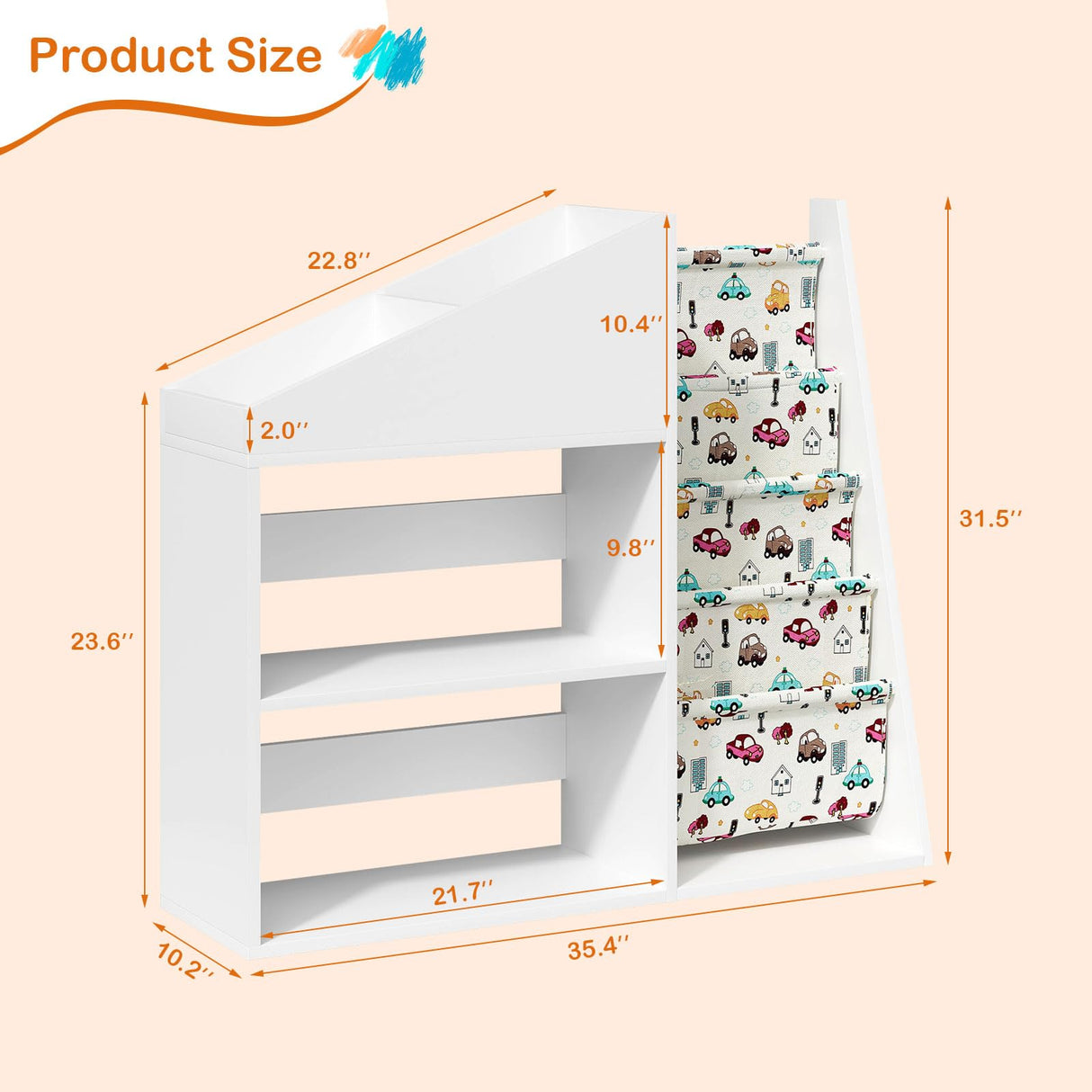 HedoAjim 2-Tier Sling Bookshelf with Blackboard & Storage for Kids HedoAjim
