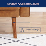 Vonanda Faux Leather Sofa Couch, Mid-Century 73 Inch 3 Seater Leather Couch with Hand-Stitched Comfort Cushion and Bolster Pillows for Living Room,Elegant Cognac Tan Vonanda