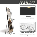 Delma Wall Mirror Full Length Mirror,Standing Mirror Full Body,Large Floor Mirror for Wall Door Bedroom Bathroom Living Room with Aluminium Frame(with Stand,56x15-Black) Delma