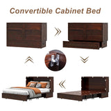 Keloyid Solid Wood Murphy Bed Cabinet：Queen Size Murphy Bed with USB Charging Station and Large Storage Drawer for Home，Optimize Sleeping Space（Mattress Not Included） Deep Brown Red-7 Keloyid