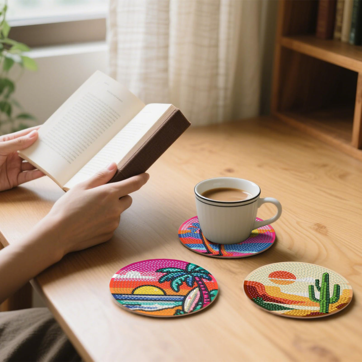 Zynlio Sunset Diamond Paintings Coasters Kits Set with Holder,Diamond Art, DIY Diamond Crafts Coasters for Adults, Diamond Art Painting Kits for Women, Beginners, Diamond Craft Supplies Zynlio