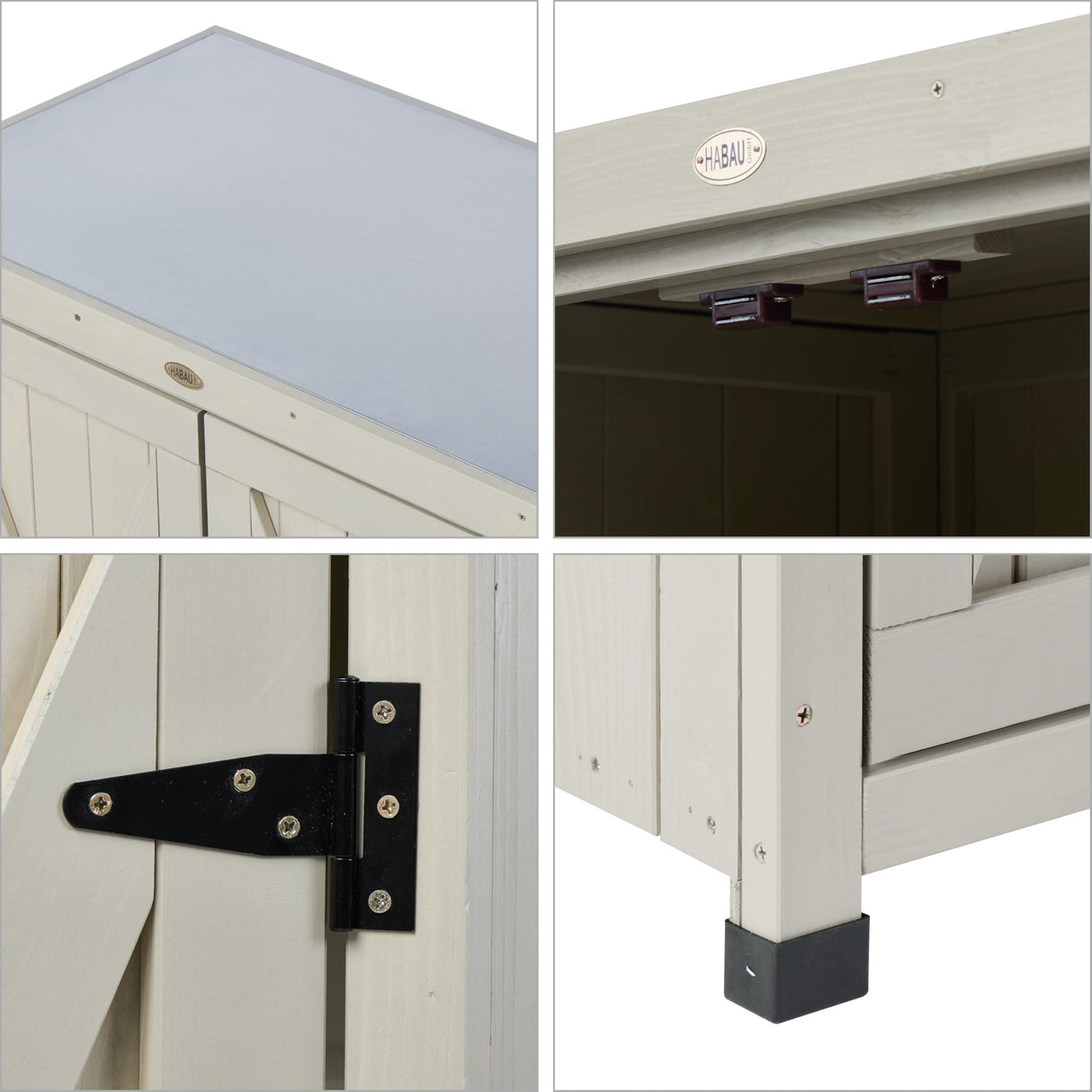 Outdoor Storage Cabinets Weatherproof for Patio, Garden Work Bench with Shelves & Metal Tabletop, Wooden Potting Table Workstation HABAU